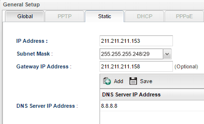 a screenshot of Vigor3900 WAN Static IP settings